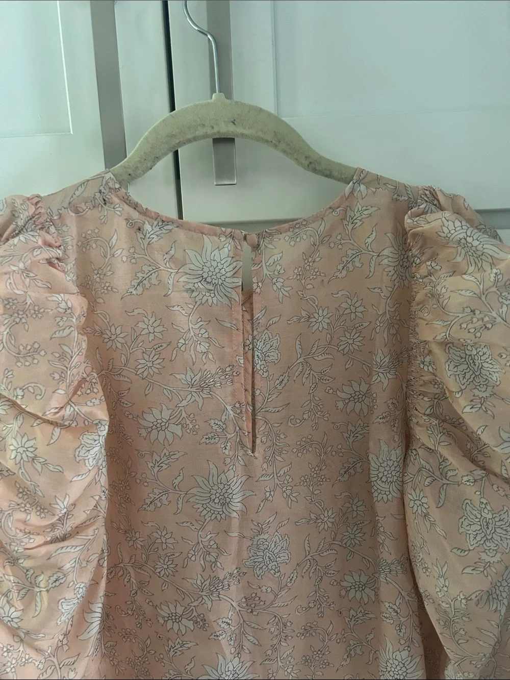 Ulla Johnson Peach-Pink Floral Puff-Sleeve Blouse